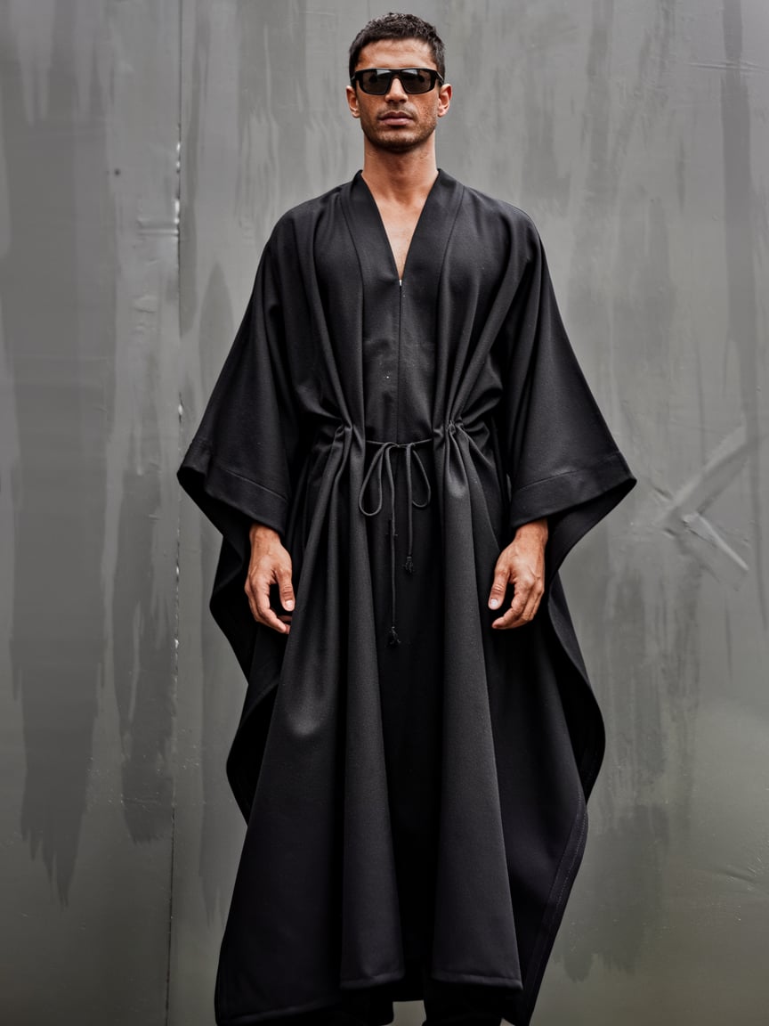 Men's Cotton and Linen Drawstring Kaftan