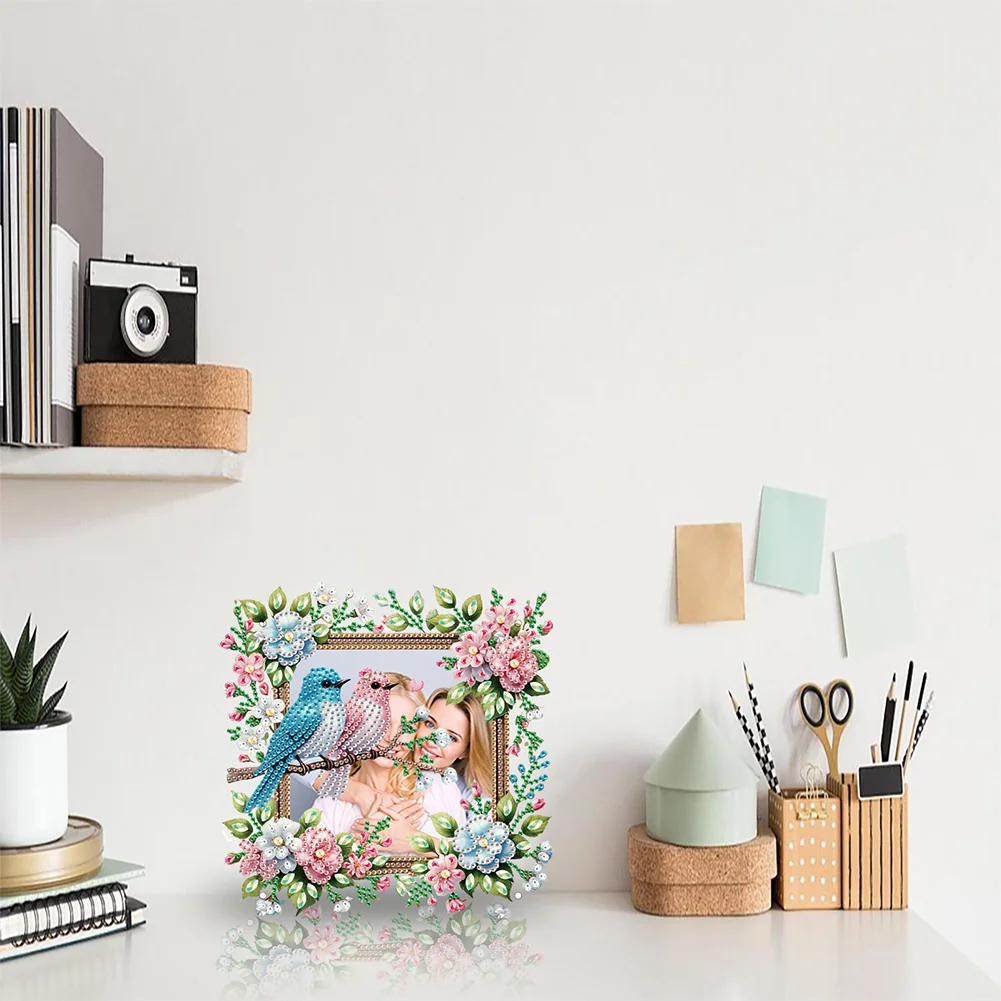 5D DIY Flower Bird Acrylic Special Shape Rhinestone Tabletop Photo Frame Kit