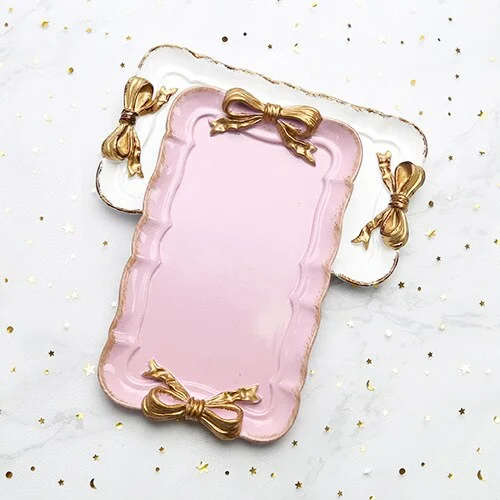 1PCS Resin rectangle Bowknot plates ice cream bowls Decoration Crafts Snack candy storage tray Jewelry dish Snack dish Gifts