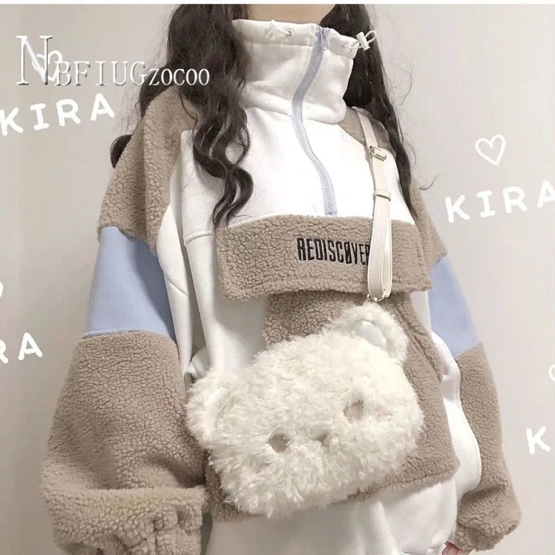 Women Sweatshirts Autumn Winter New Outwear Students Korean Lining With Fluff Female Sweatshirt