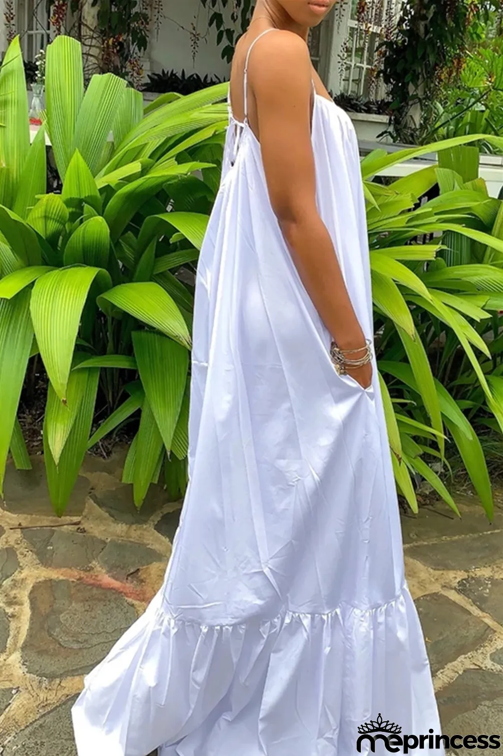 Light Purple Sexy Casual Solid Backless Spaghetti Strap Loose Sling Dress