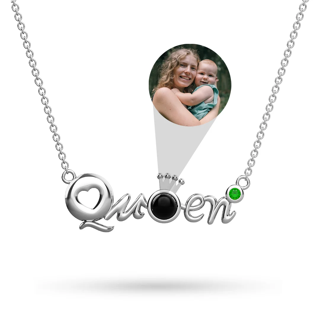 Vangogifts "Queen" Projection Stone Birthstone Necklace Gift for Grandmother Mother Wife Daughter