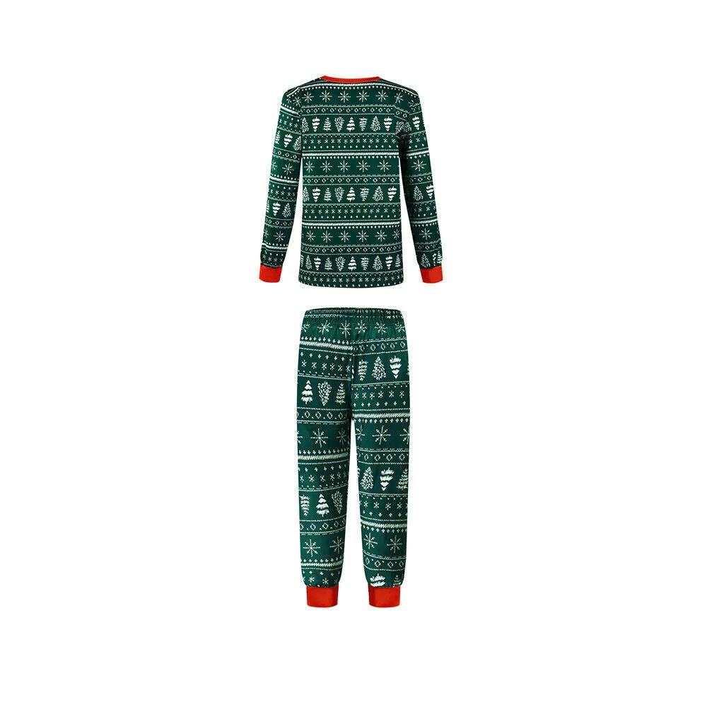 Green Christmas Tree Patterned Family Matching Pajamas Sets(with Pet Dog Clothes)