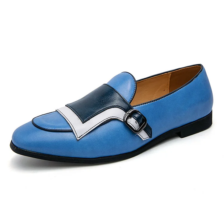 Colorblock PU Leather Buckle Irregular Trim Slip-On Casual Loafers Shoes