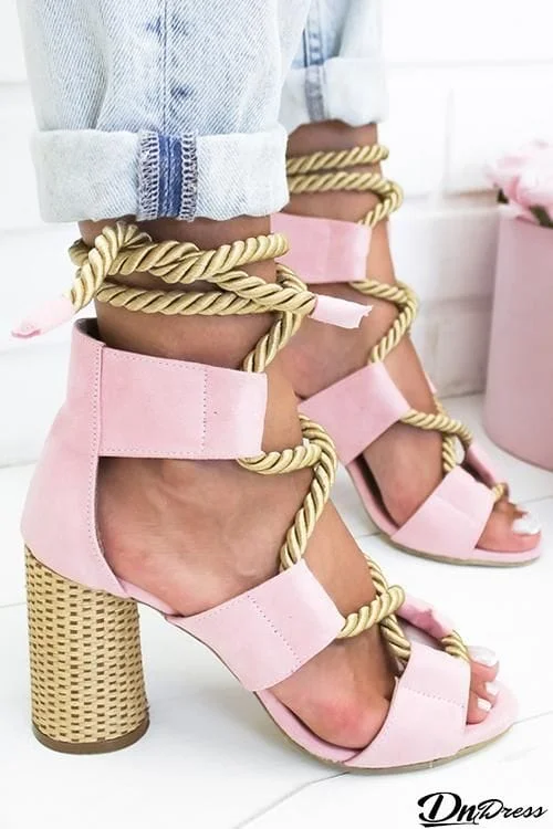 Hemp Rope Lace Up Platform Sandal