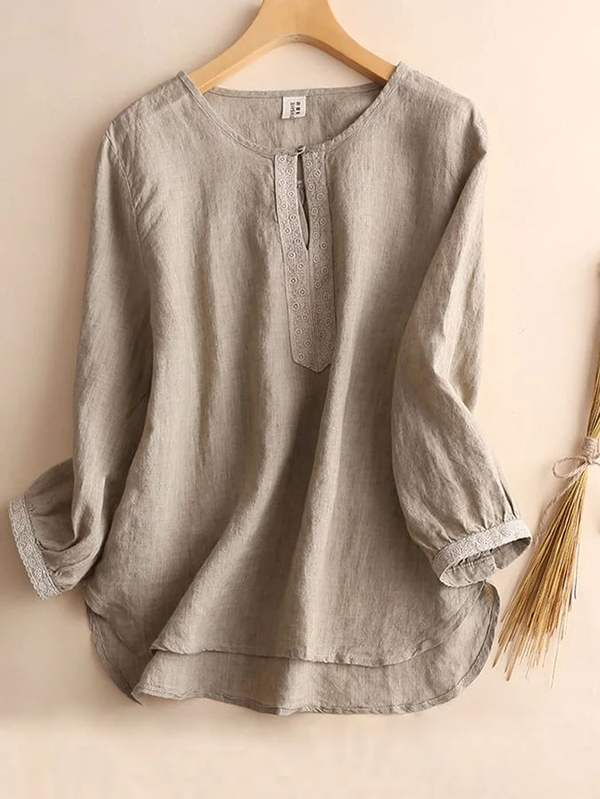 Women's Casual Elegant Embroidered Cotton Linen Shirt