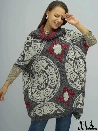 MidiSono - Turtleneck Dropped Shoulder Batwing Sleeve Sweater