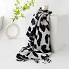 Lovely Black Cow Pattern Tassels Shawl Scarf