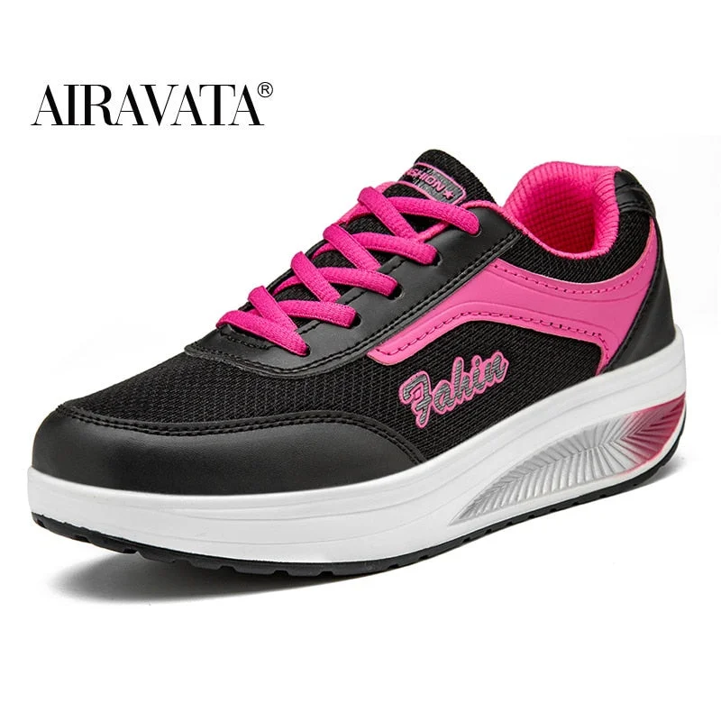 Women Shake Shoes Cushioned Walking Shoes Comfortable Height Increasing Wedge Heel Sneakers