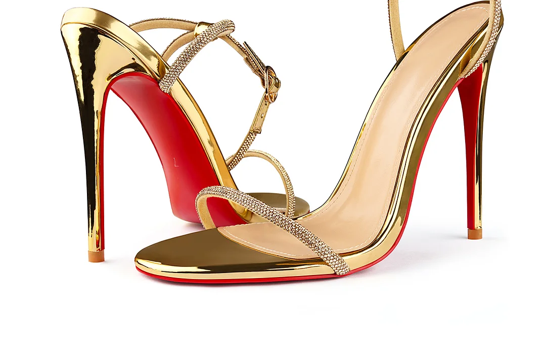 120mm Women's Red Bottom Diamonds Studded Straps Sandals High Heels Open Toe Stiletto Shoes -MERUMOTE