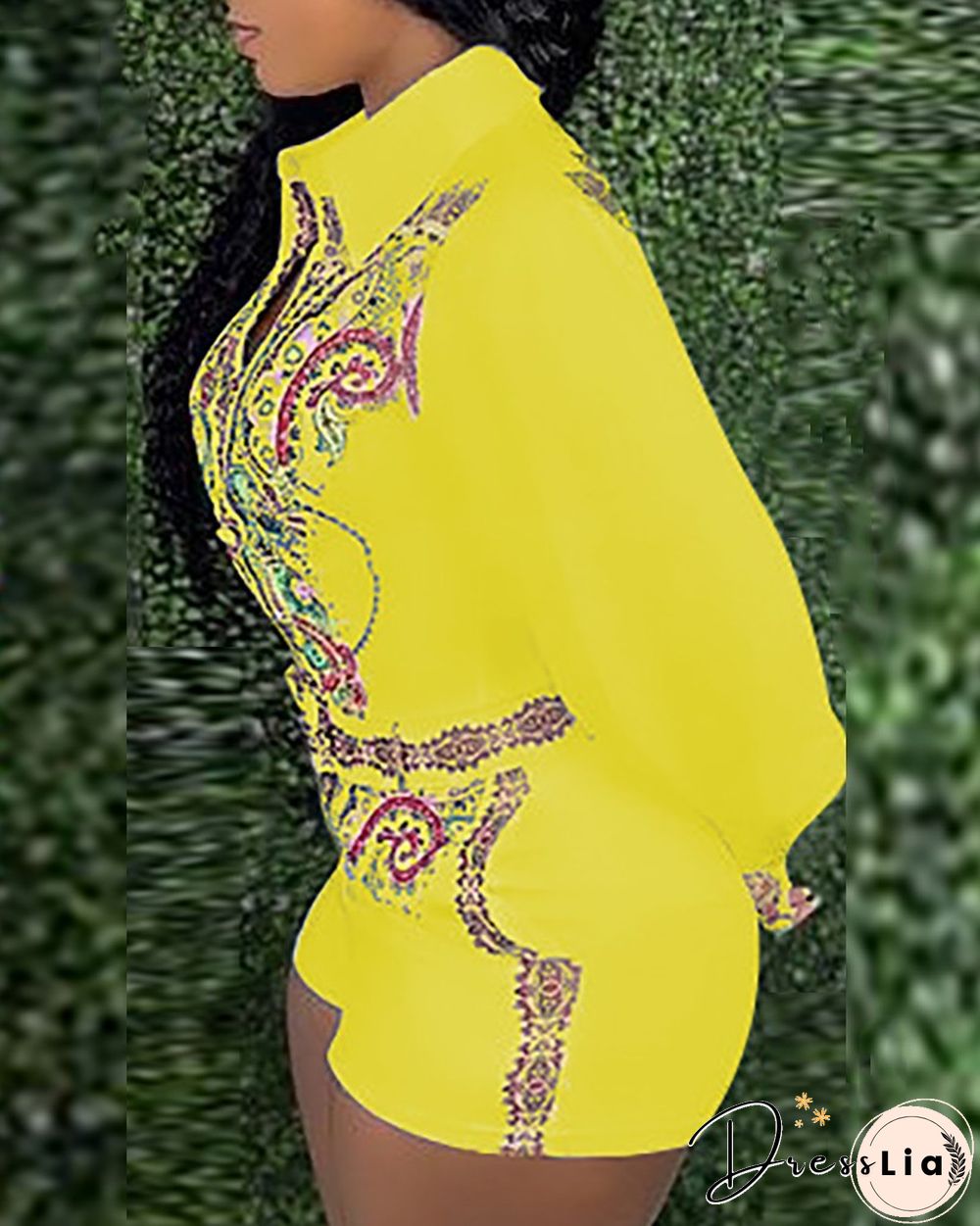 Paisley Print Button Design Rompers With Belt