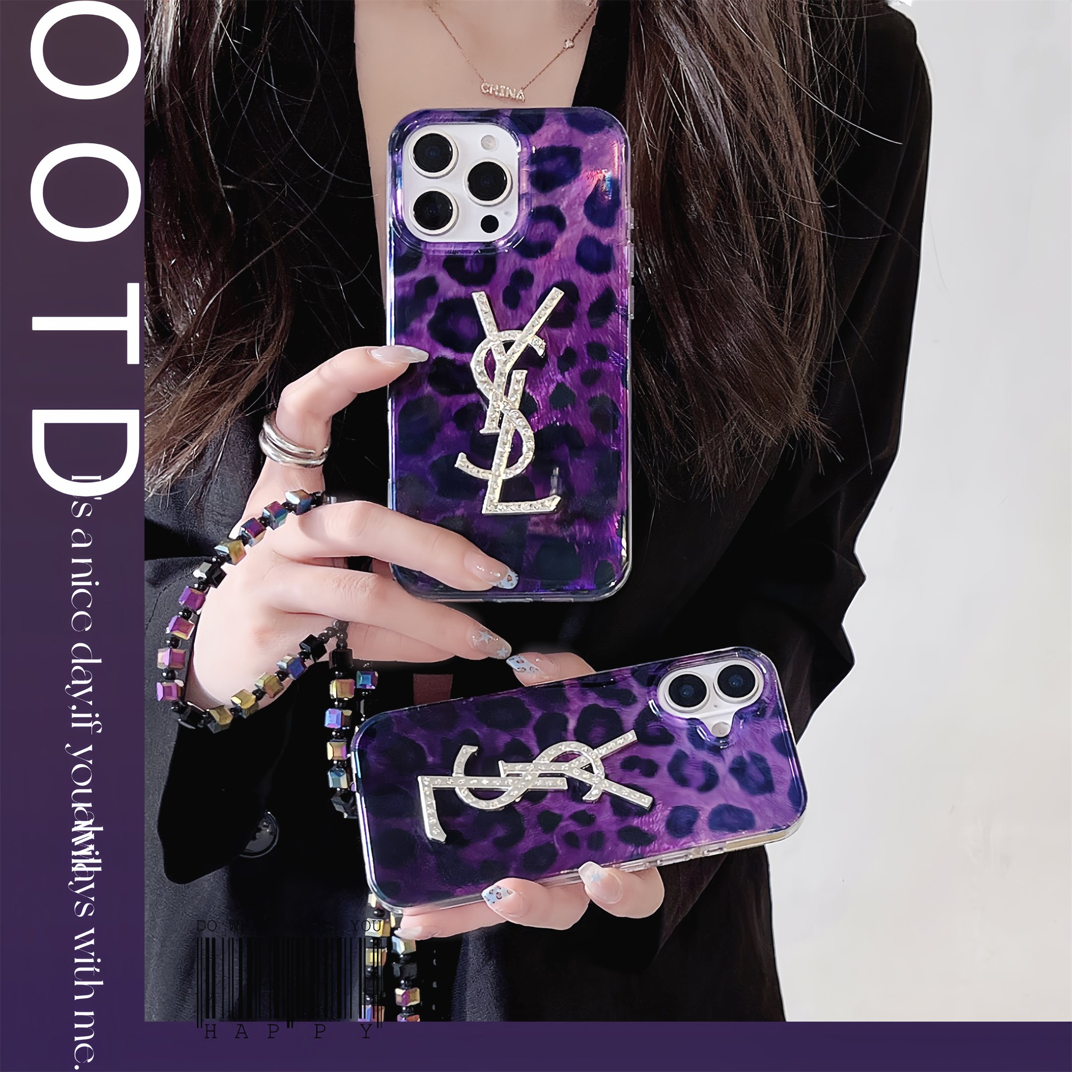 Elegant Bracelet YSL Purple Leopard Print Apple iPhone Case