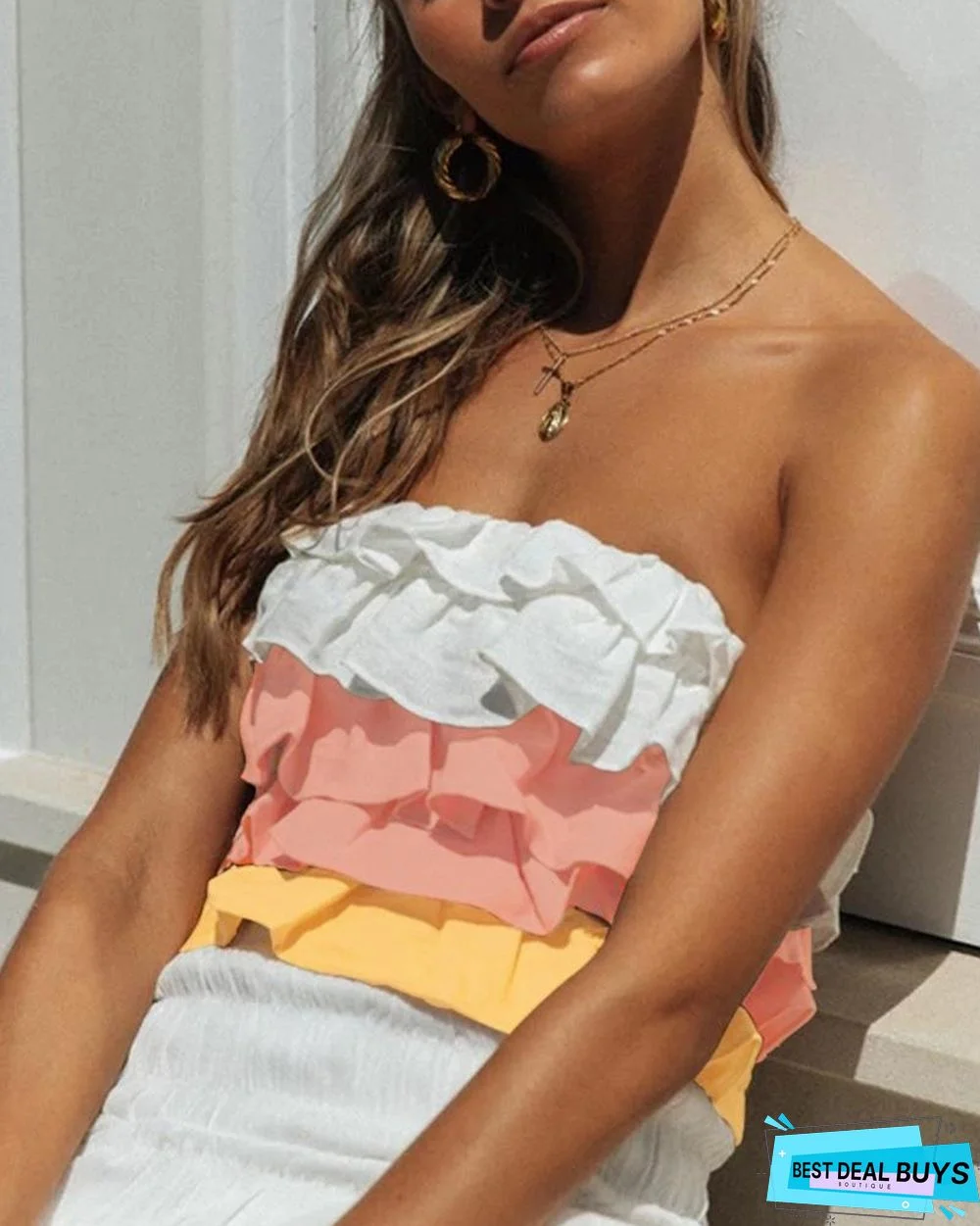 Tube Ruffles Lace-Up Floral Print Dress