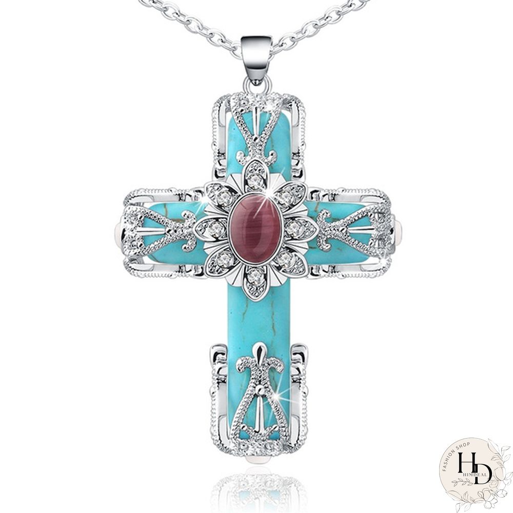 Turquoise Necklace, Cathedral Cross Necklace, Cross Pendant, Turquoise Jewelry, Faith Necklace, Religious Jewelry
