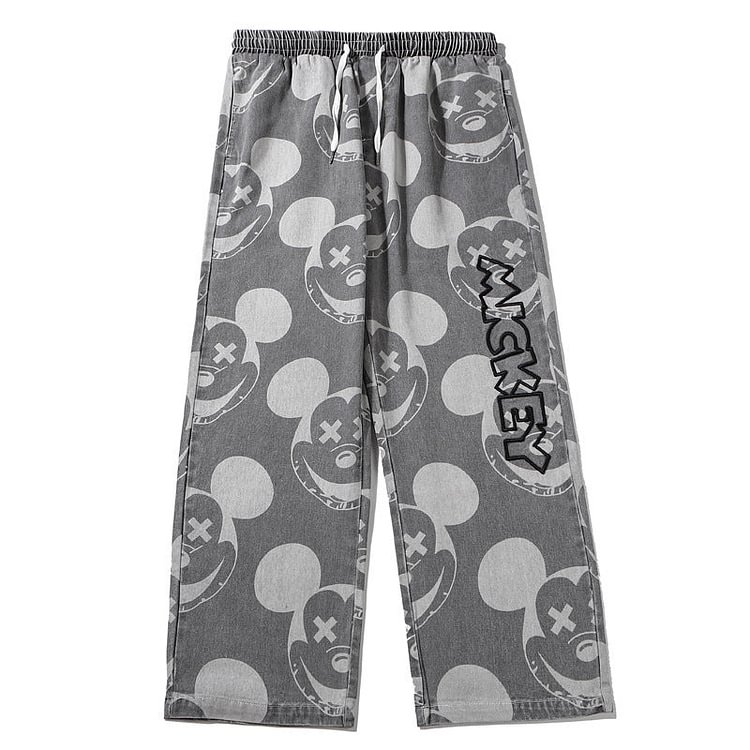 Mickey Mouse Full Printed Jeans Men's Straight-Leg Pants plus Size Street Hip-Hop Trousers Men Denim Pants Casual Fashion