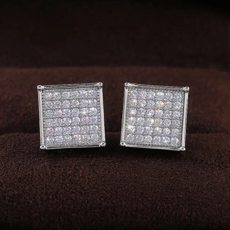 11mm Square Black/White Cubic Zirconia Iced Out Stud Earrings-VESSFUL