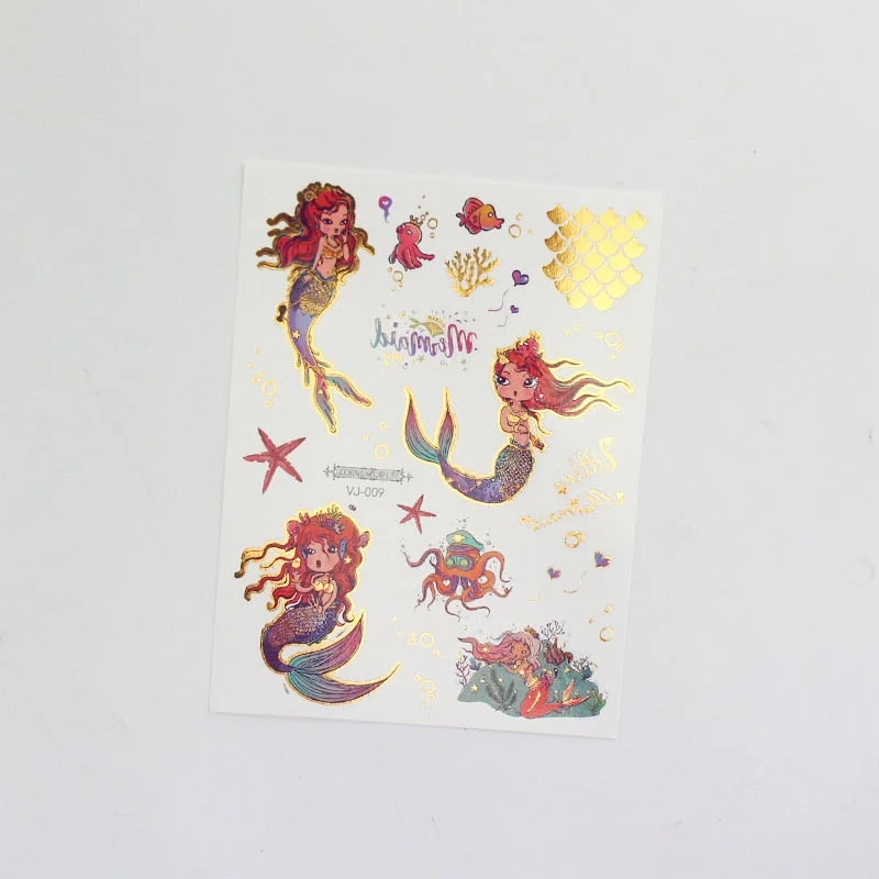 water tattoos for kids cartoon silver gold tattoo sticker sea mermaid temporary tattoos children girls hand tattoo finger decal