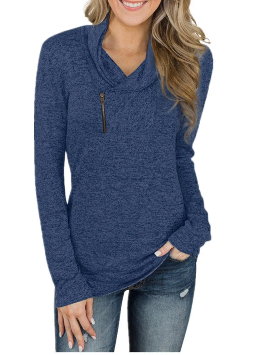 Women's Hoodie Solid Color Long Sleeves Pullover Zipper Tunic Tops