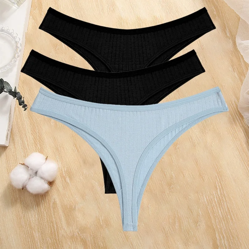 FINETOO 3PCS/Set Cotton G-string Women Lingerie Panties S-XL Thong Femmale Underwear Sexy Pantys Underpant Intimate Thong Girl