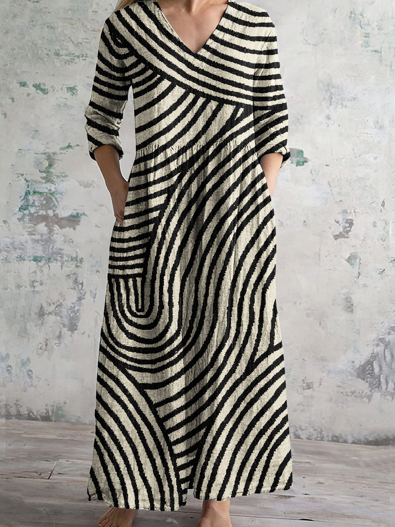 Comstylish Vintage Stripe Pattern Women's Linen Dress