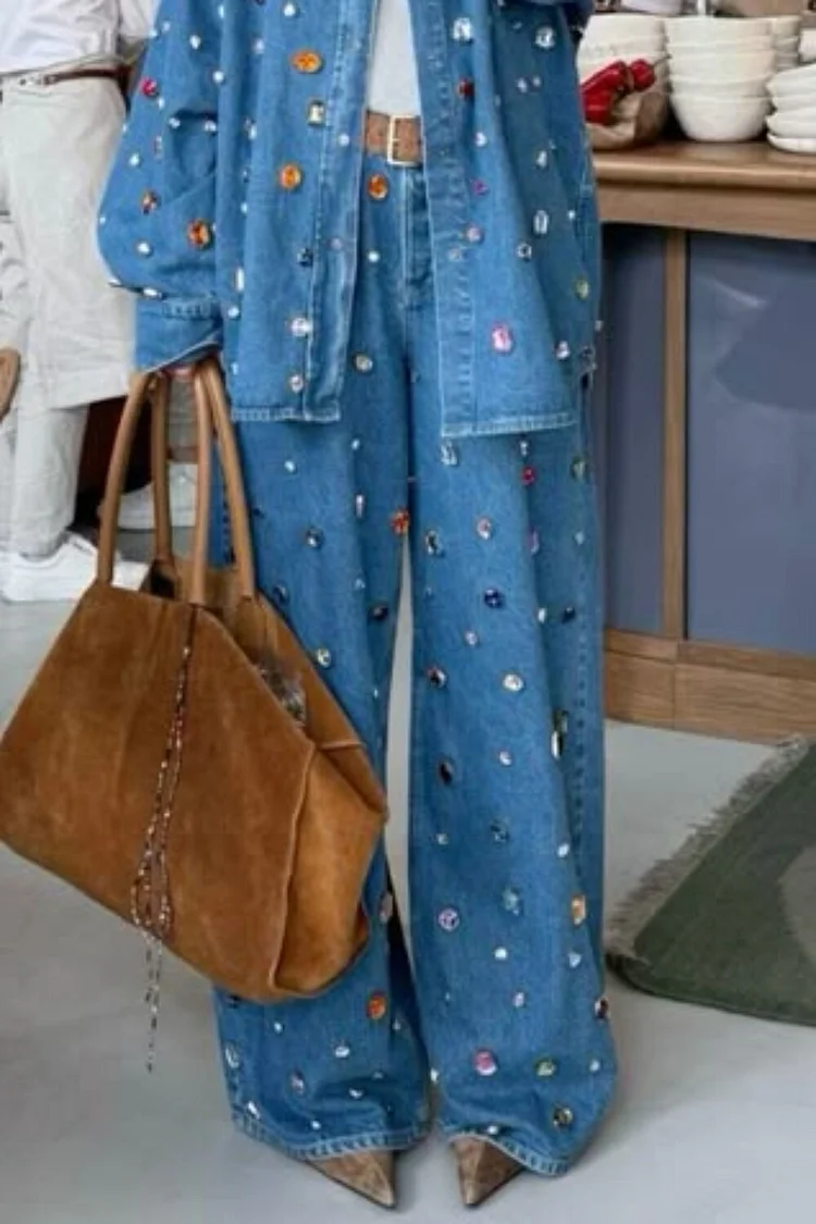 Plus Size Party Blue Drilling Casual Pocket Denim Jeans [Pre-Order] 2024 - Xpluswear