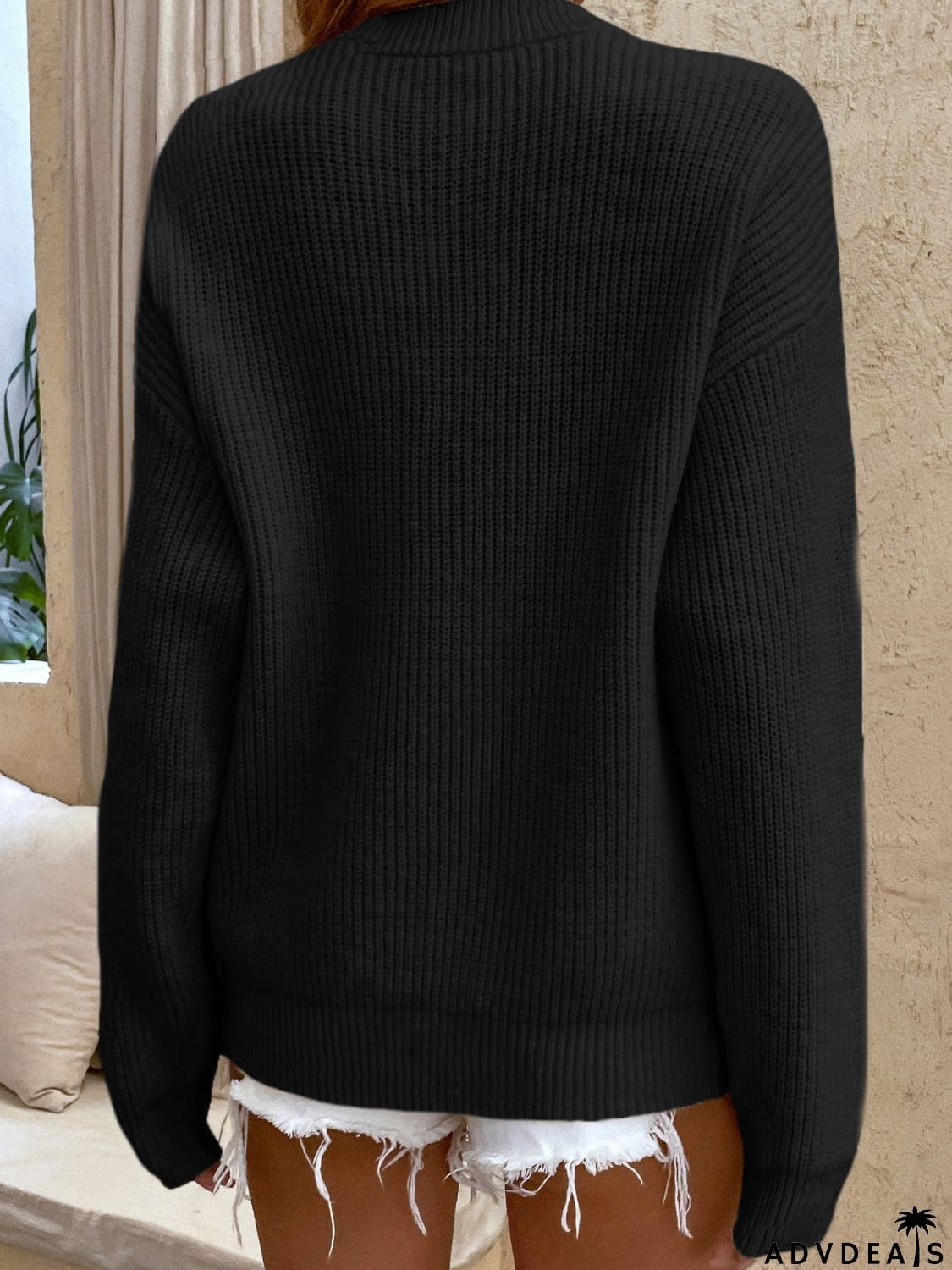 Round Neck Ribbed Button-Down Sweater