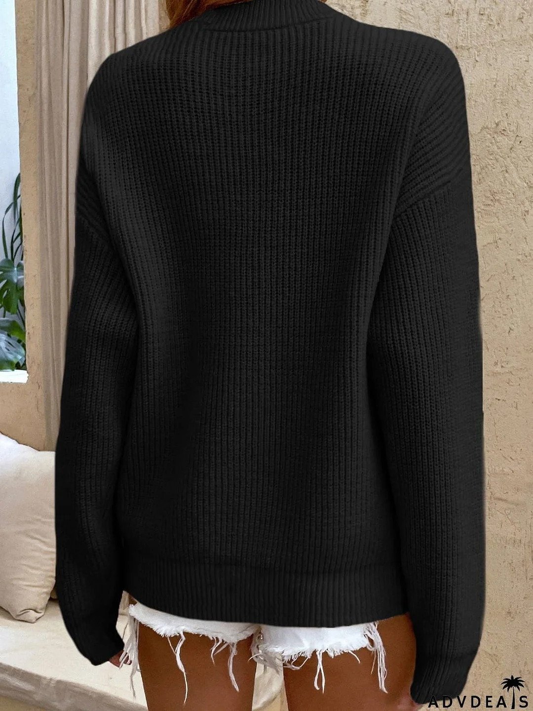 Round Neck Ribbed Button-Down Sweater