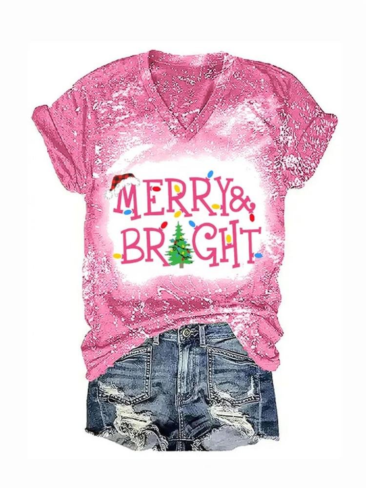 Women's Merry And Bright Christmas Print Casual T-Shirt
