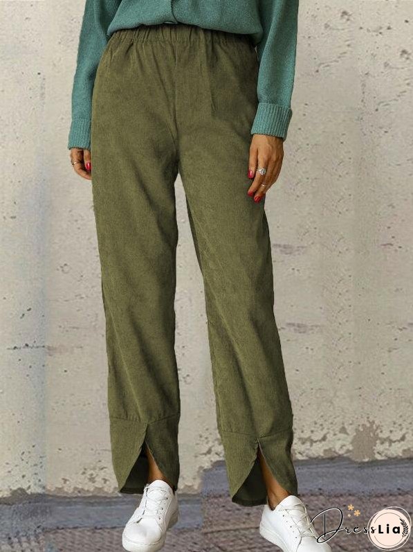 Pants Corduroy Elastic Waist Straight-Leg Casual Pants for Women