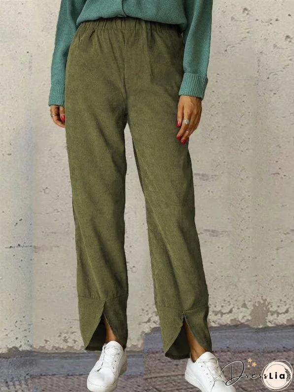 Pants Corduroy Elastic Waist Straight-Leg Casual Pants for Women