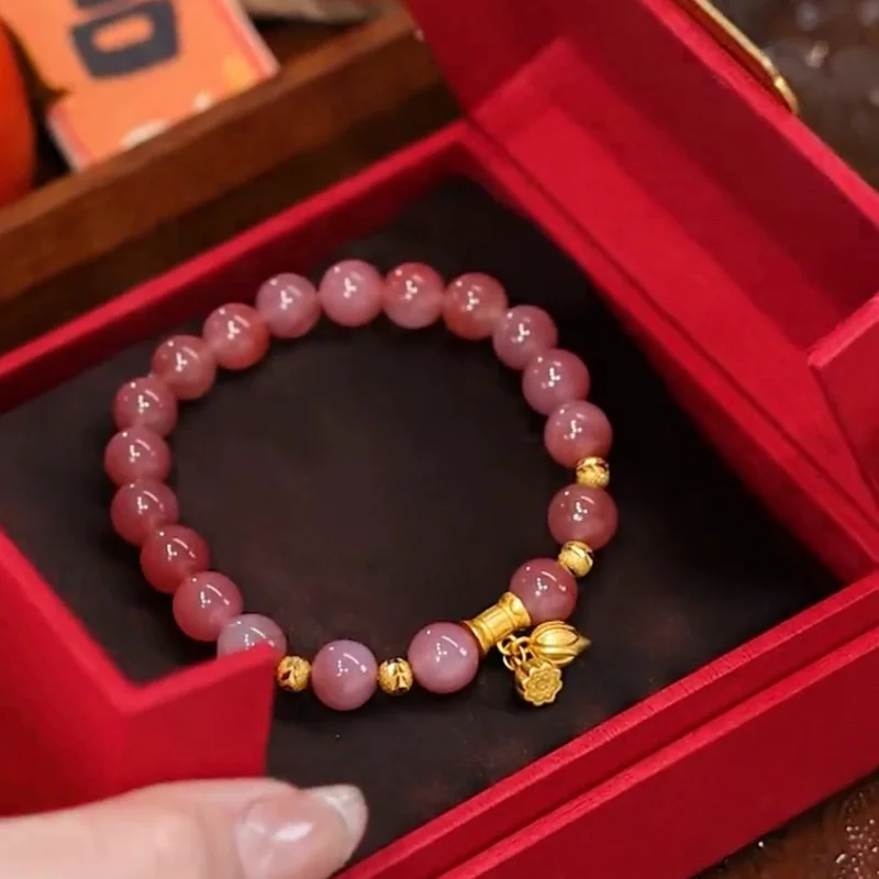 Lotus Pod Natural Pink Agate Bracelet