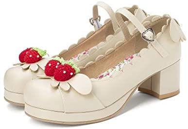 Women's Cute Lolita Shoes Mid Chunky Heel Mary Jane Pumps Novameme