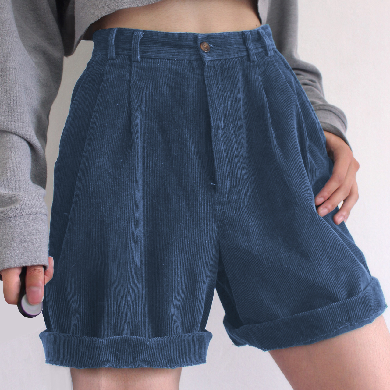Summer Dark Color Retro Corduroy Shorts / [blueesa] /