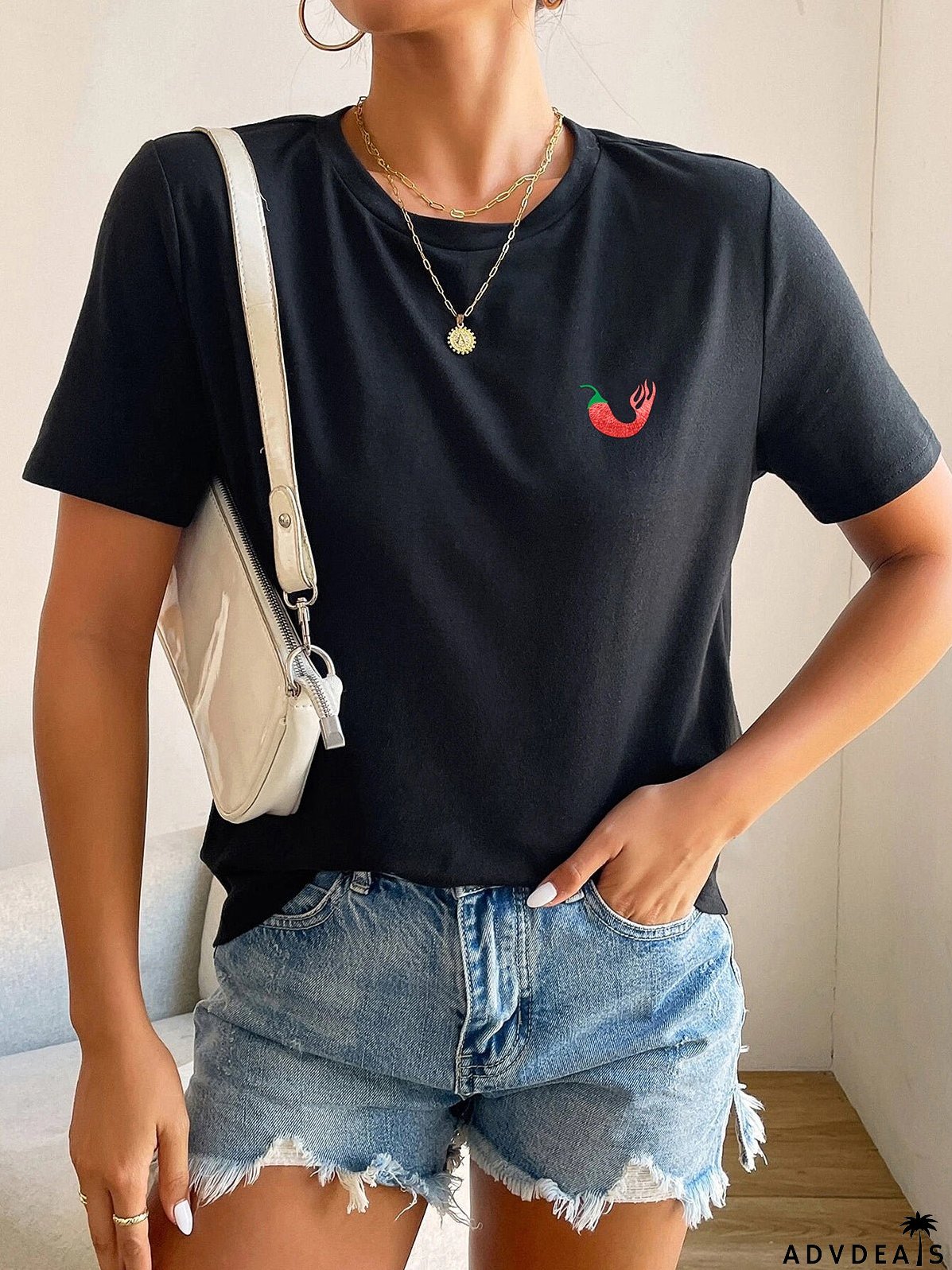 Women's T-Shirts Short Sleeve Round Neck Chili Pepper Print T-Shirt