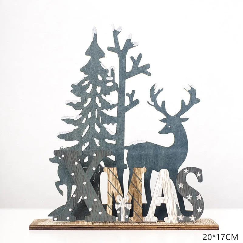 2022 New Year Xmas Elk Wood Craft Christmas Tree Ornament Noel Christmas Decoration for Home Wooden Pendant Navidad 2021 Gift