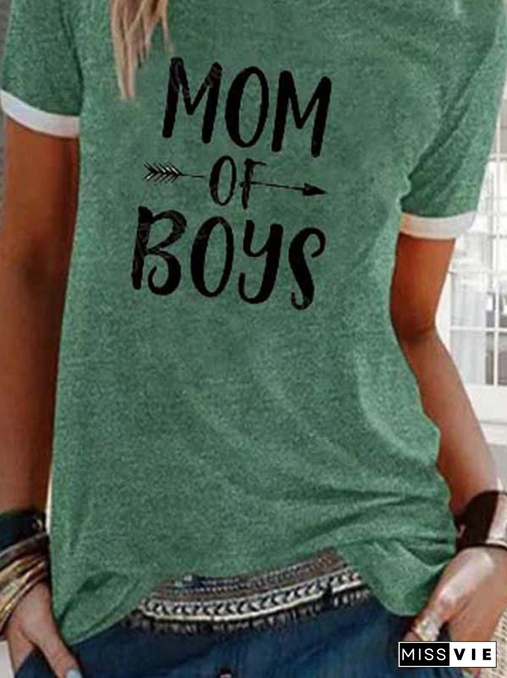 Casual Letter Crew Neck Printed T-shirt