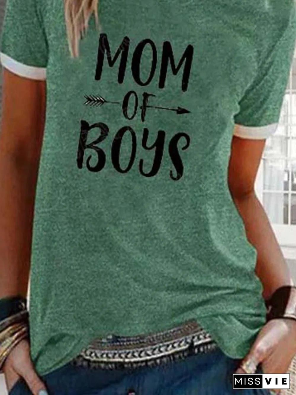 Casual Letter Crew Neck Printed T-shirt