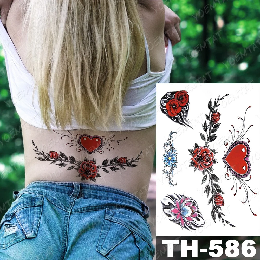 Waterproof Temporary Tattoo Stickers Fox Dragon Wolf Monster Old School Lotus Peony Flash Tatto Women Men Body Art Fake Tattoos