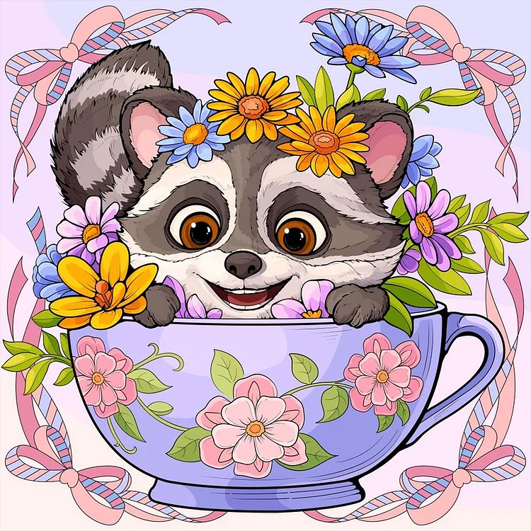 Raccoon In Cup 40*40CM (Canvas) Full Round Drill Diamond Painting gbfke