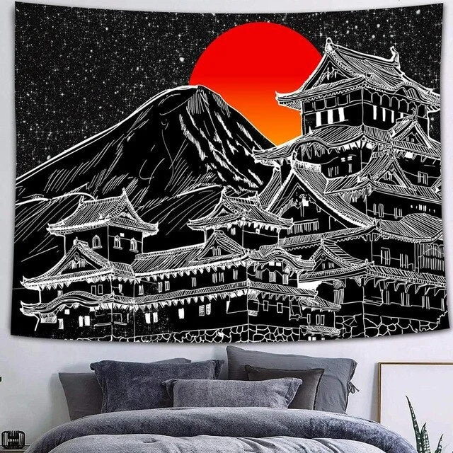 Psychedelic Galaxy Tapestry Nebula Mountains Galaxy Artwork Japanese Wildlife elk Boho Manga Wall Hanging Dorm anime tapestry