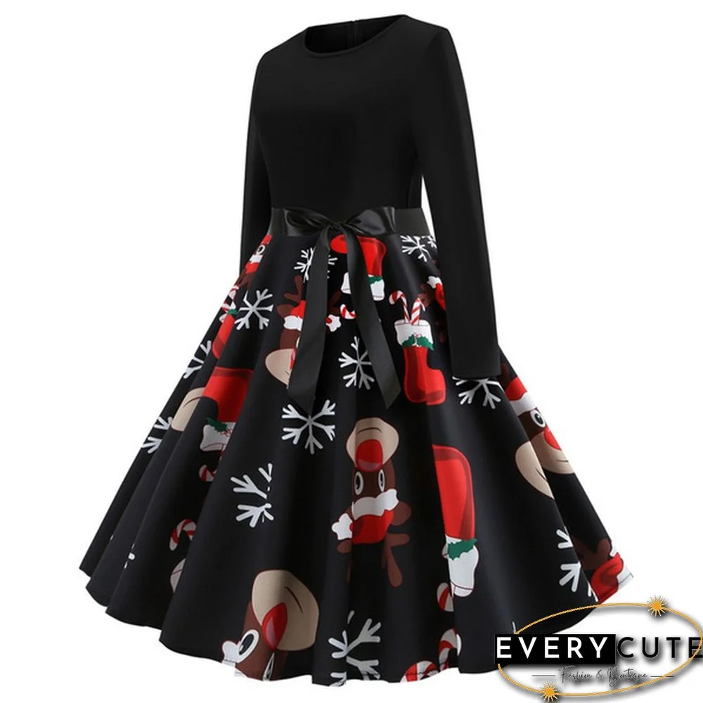 6 Styles Fashion Lady Autumn and Winter Xmas Clothes Christmas Costume Casual Long Sleeve Halloween Print Party Dress Plus Size