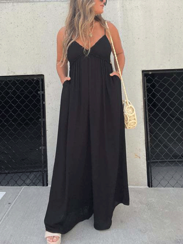 Women'S Casual Solid Color Suspender Jumpsuit