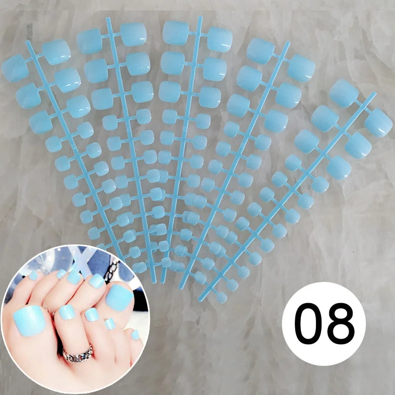 Mixed 5 Colors full cover false nails short foot fake nails Candy Color 24pcs/set press on nails foot toe french nail art tips-Nail Inspo