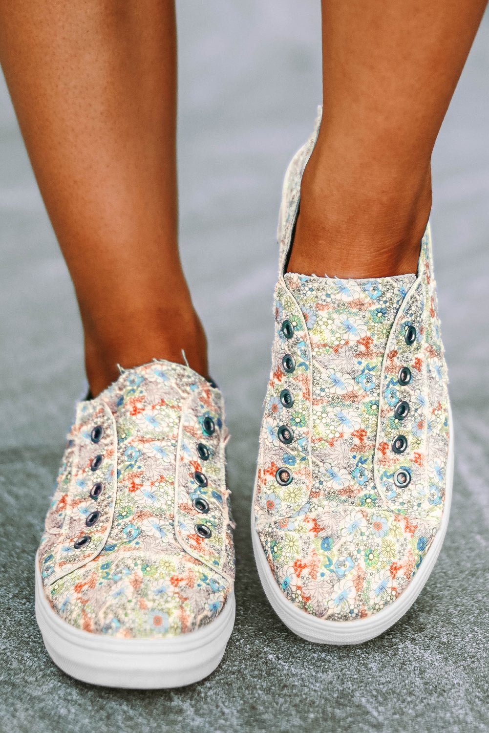 Multicolor Floral Print Slip On Canvas Shoes