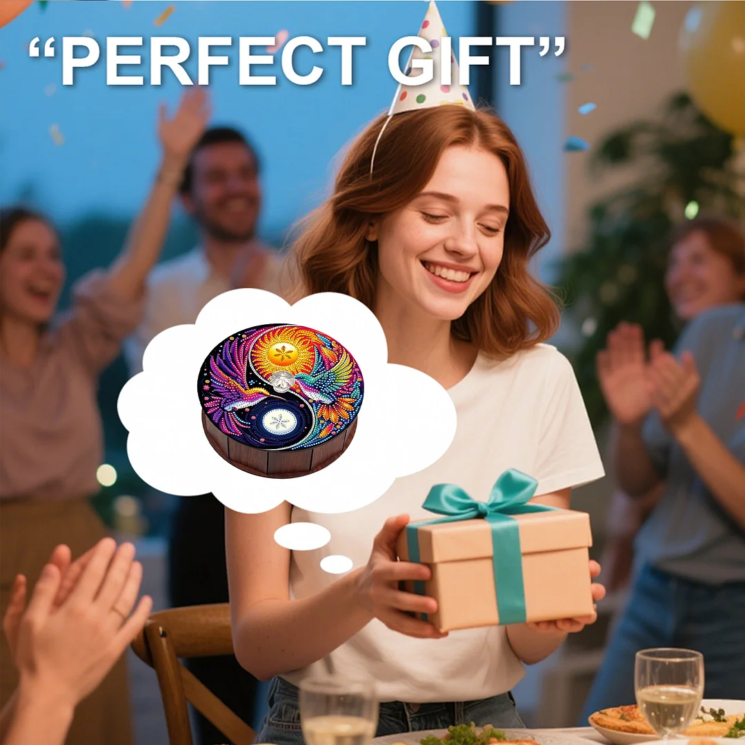 5D DIY Diamond Painting Handmade Wood Storage Box Crystal Storage Case(Yin Yang)