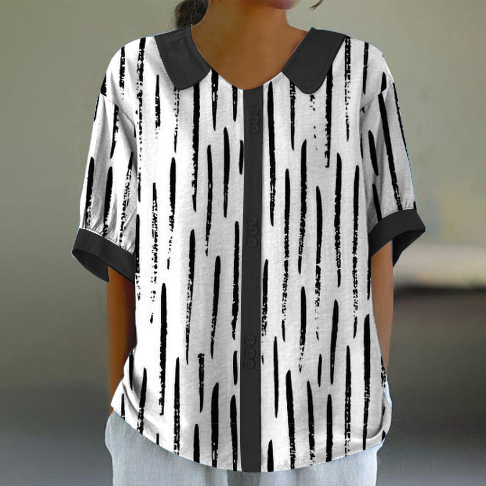 Black and White Half Sleeve Round Neck Top