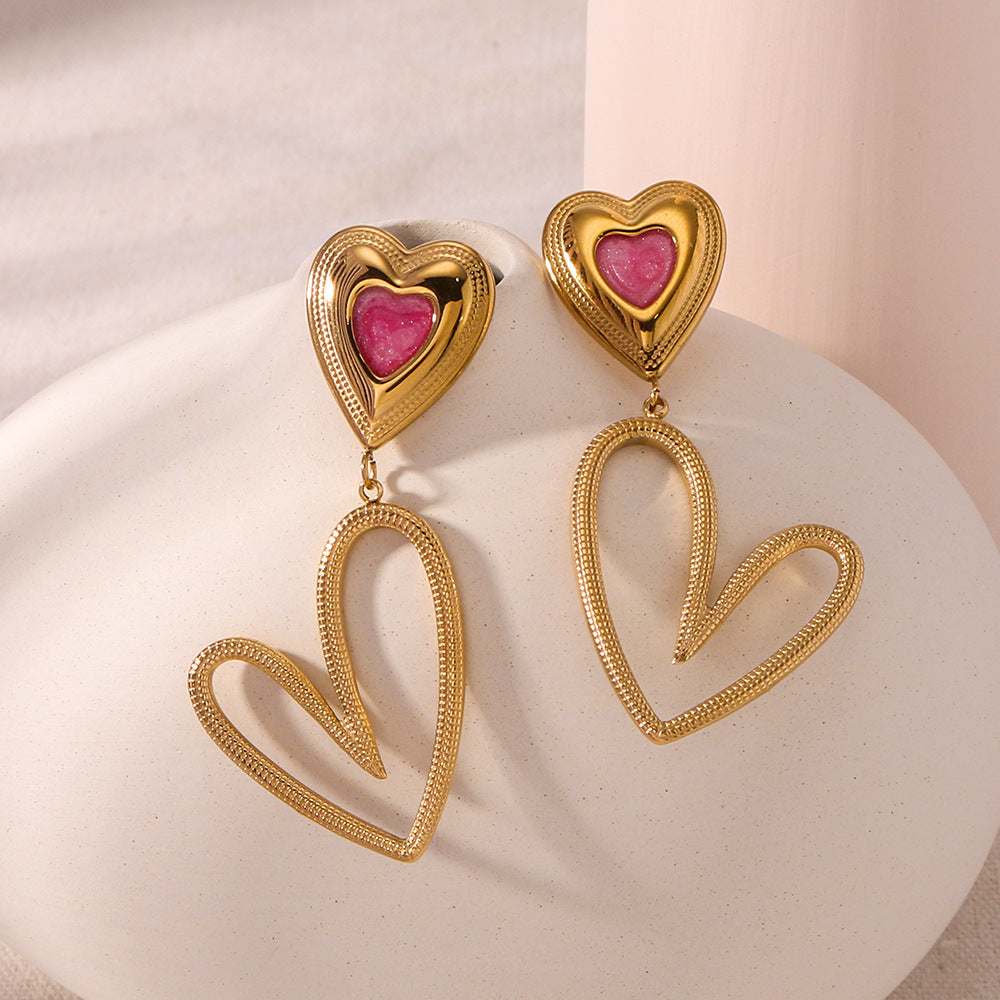 IG Style Asymmetrical Heart Heart Geometric Stainless Steel Electroplating Earrings