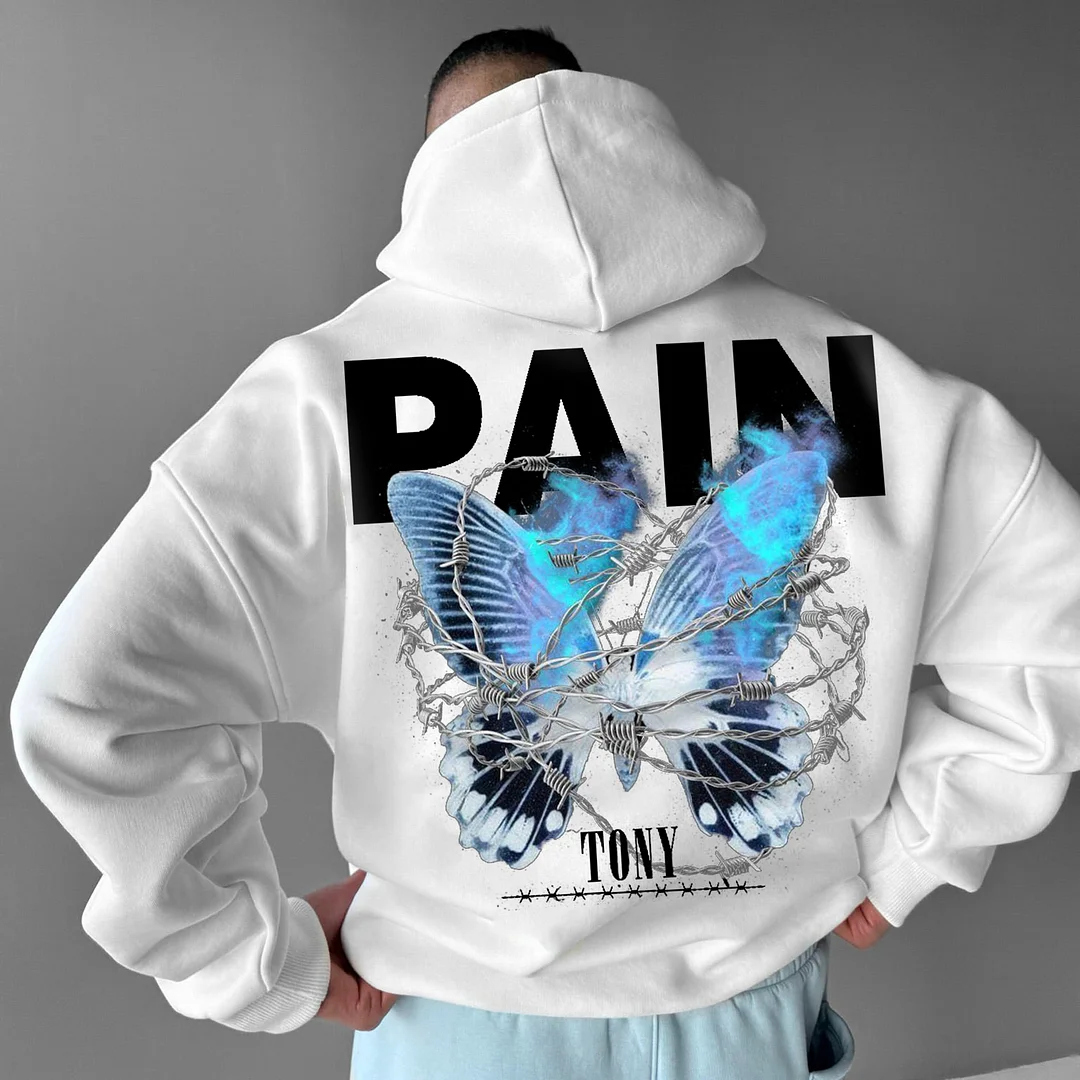 Men's Casual Butterfly Letter Design Hoodie