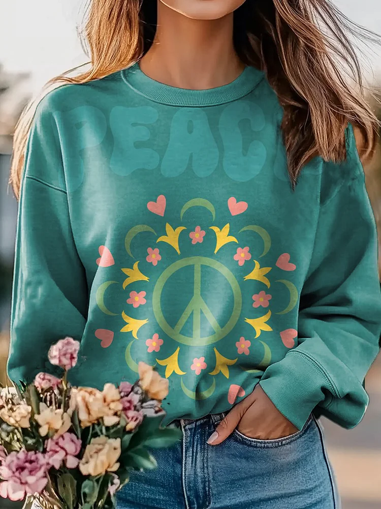 Peace Floral Heart Hippie Pattern Art Print Casual Sweatshirt