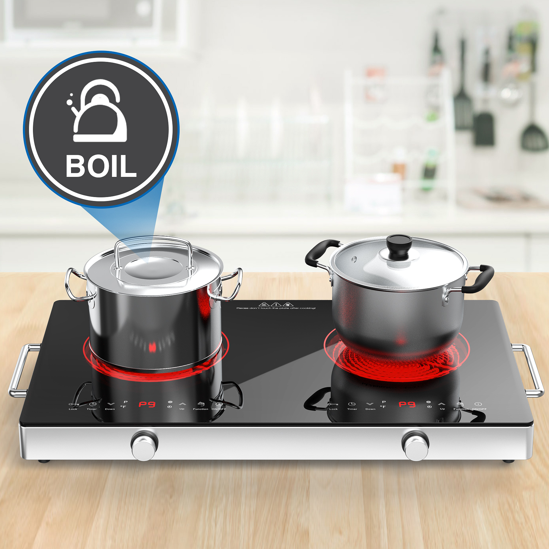 VBGK Electric Cooktop,120V 2400W Electric Stove Top with Knob Control,9